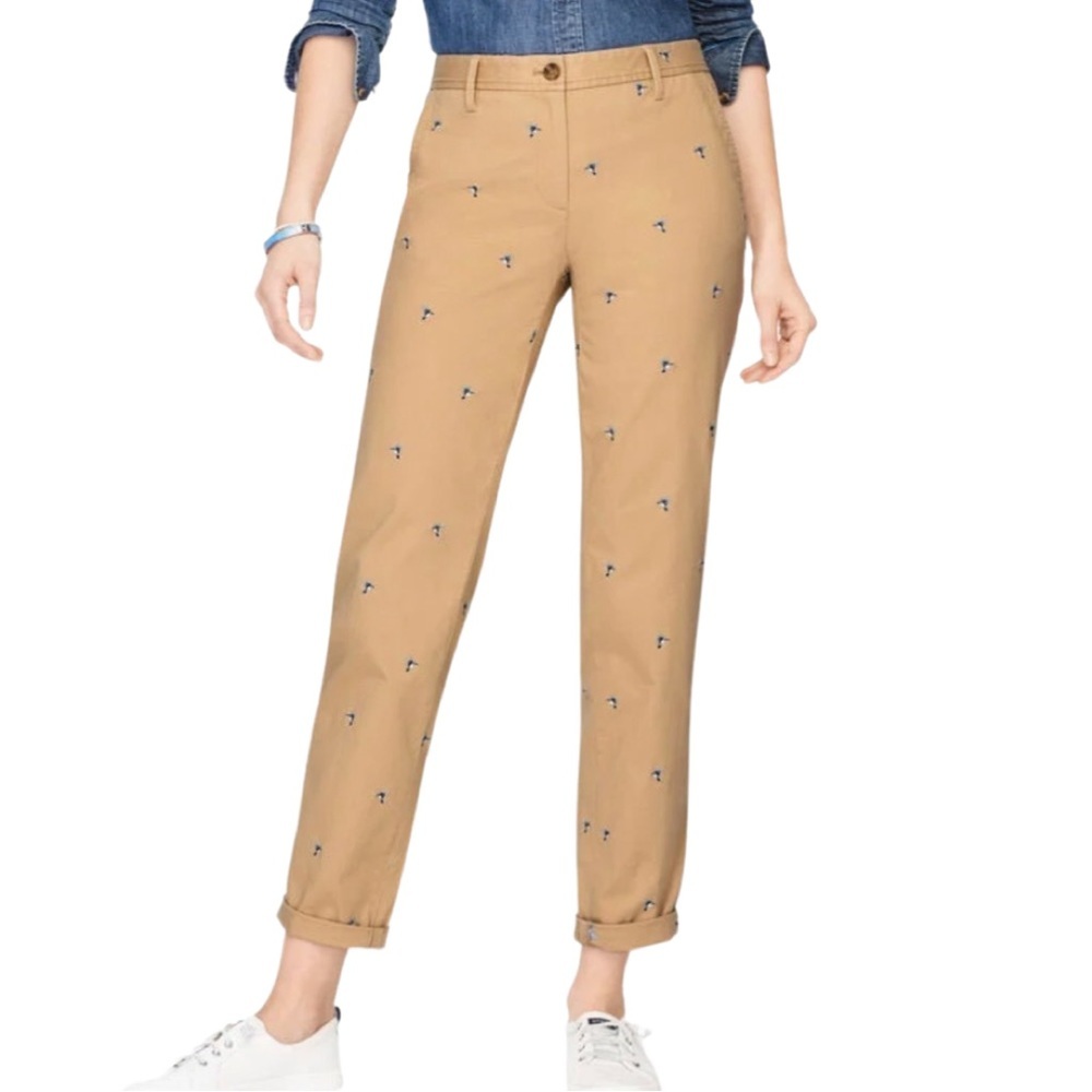 Talbots Tan Ankle Pants with Embroidered Detail